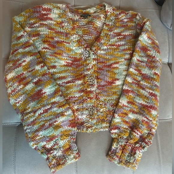 wild fable Sweaters - WILD FABLE Rainbow Cropped Knit Cardigan With Rhinestone Flower Buttons